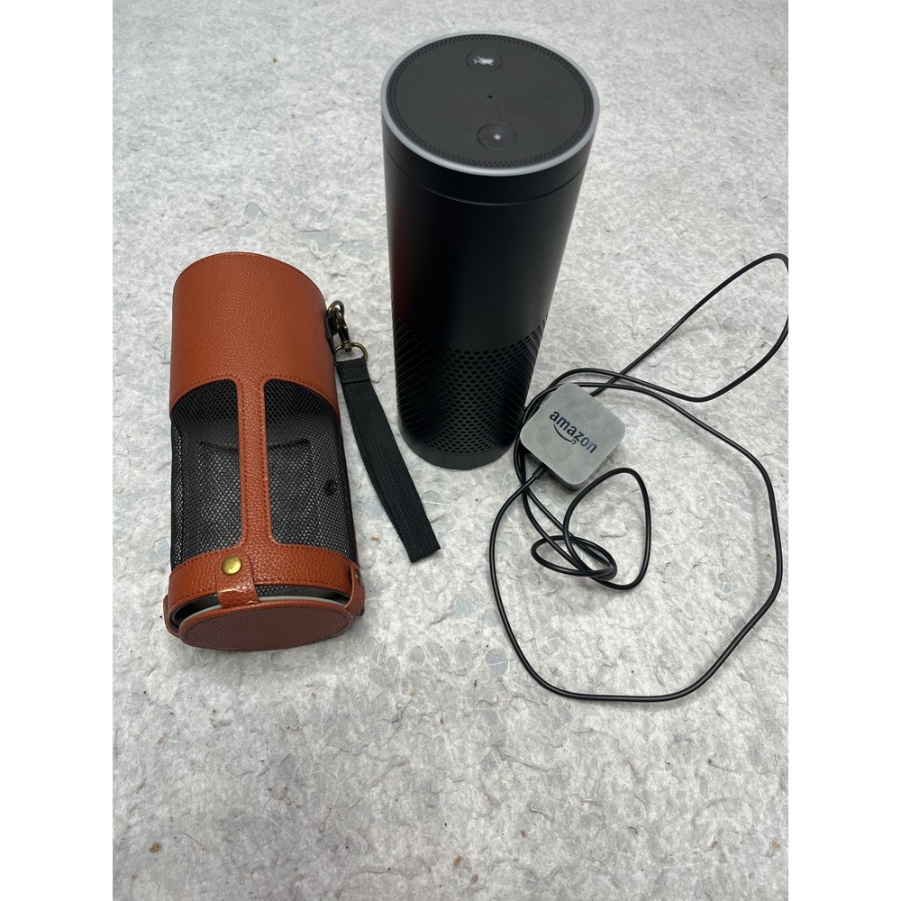 Amazon Echo 1st Gen Smart Speaker Black SK705DI with Power Cord and Leather Case